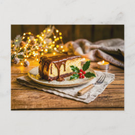 田舎のテーブルの上のクリスマスのチョコレートチーズケーキ ポストカード