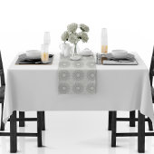 田舎のパタ落ちたーンへの小さな白いフローラ ショートテーブルランナー