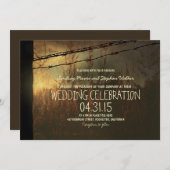 田舎のフェンスでの国の結婚式の招待 招待状 (正面/裏面)