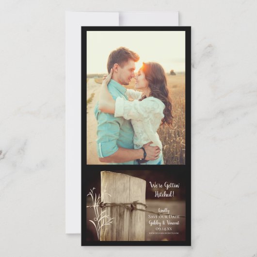 田舎のフェンスポスト国の結婚式の日付を保存 セーブザデート (正面)