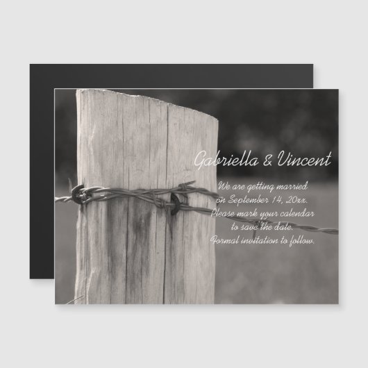 田舎のフェンスポスト国の結婚式の日付を保存 マグネット招待状 (正面/裏面)