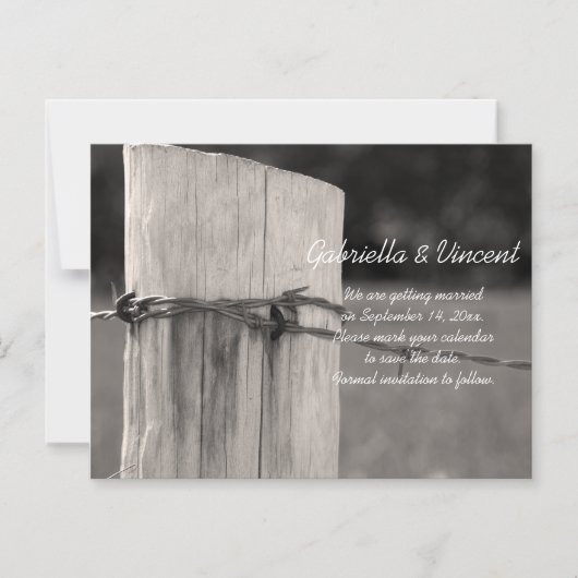 田舎のフェンスポスト国の結婚式の日付を保存 マグネット招待状 (正面)