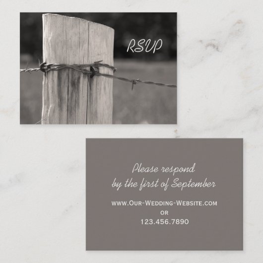 田舎のフェンスポスト国の結婚式RSVPカード エンクロージャーカード (正面/裏面)