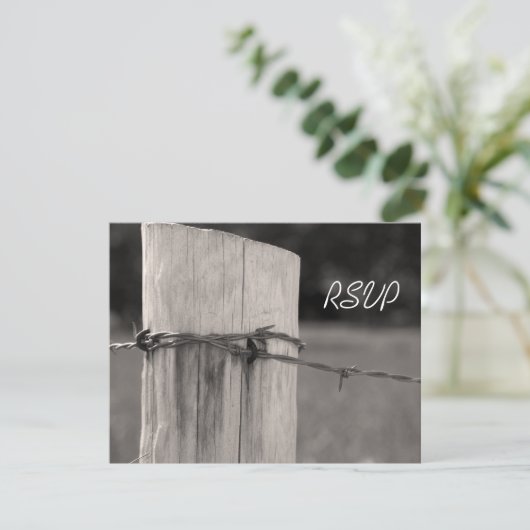 田舎のフェンスポスト国ランチ結婚式RSVP 出欠カード (スタンド正面)