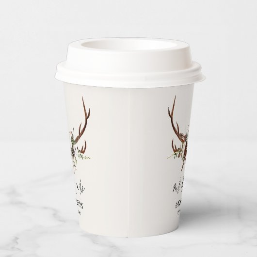 田舎のフローラパーソナライズされた植結婚物の鹿 紙コップ (右)