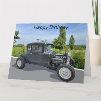 田舎のホットロッドカー、編集可能な誕生日カード カード