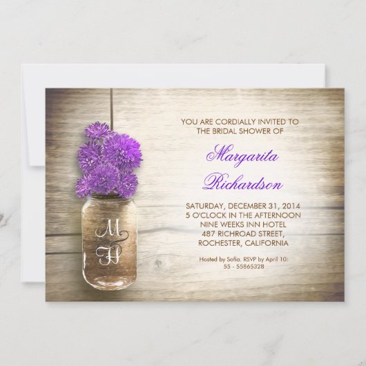 田舎のメイソン·ジャー·ブライダルシャワー招待状 招待状 (正面)