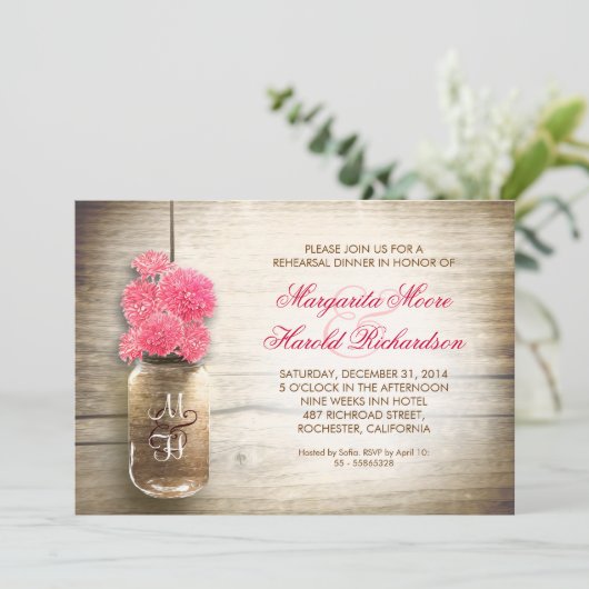 田舎のメイソン·ジャー·リハーサル·ディナー·招待状 招待状 (スタンド正面)