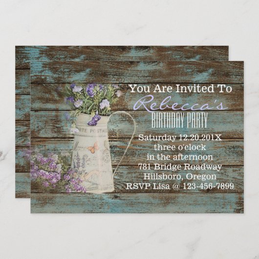 田舎のラベエレガントンダーヴィンテージ誕生パーティー 招待状 (正面/裏面)