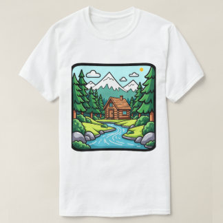 田舎のログキャビンと静かな森の自然 Tシャツ
