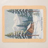 田舎のログキャビンの雪景色の山の絵 シェルパブランケット (正面(横))