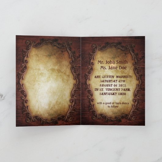 田舎のヴィンテージタイポグラフィ西部のカントリーウェディング 招待状 (内部)