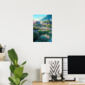 田舎の古い木造の村バイザリバー ポスター (ホームオフィス)