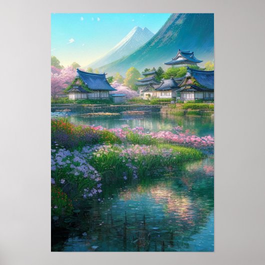 田舎の古い木造の村バイザリバー ポスター (正面)