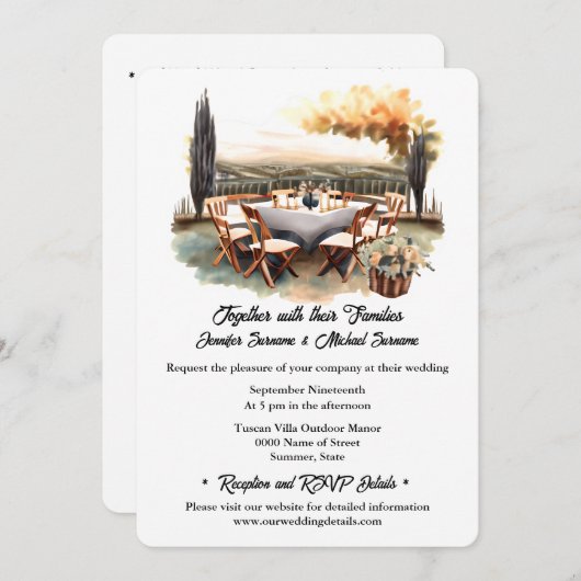 田舎の夏の屋外の水の色のダイニング結婚の数 招待状 (正面/裏面)