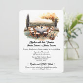 田舎の夏の屋外の水の色のダイニング結婚の数 招待状 (スタンド正面)