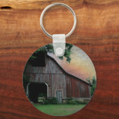 田舎の夕日の農場の風景を赤い納屋 キーホルダー (正面)