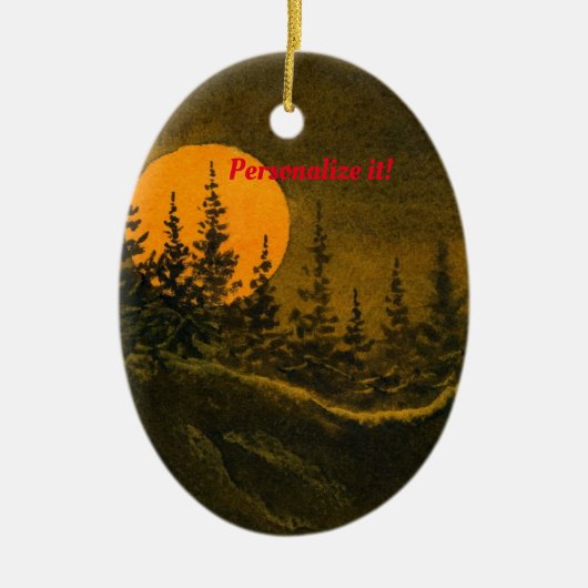 田舎の夜景、ハンターの月または収穫月 セラミックオーナメント (正面)