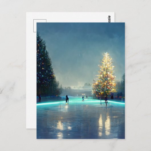 田舎の屋外スケートで滑るリンク ポストカード (正面/裏面)