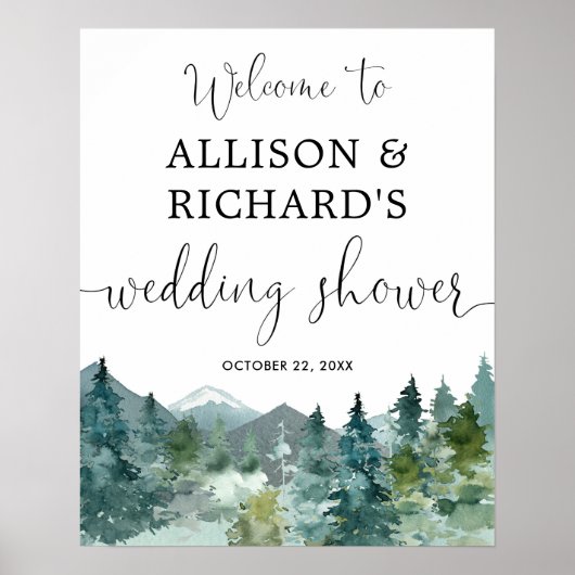 田舎の山での結婚前祝賀会のウェルカムサイン ポスター (正面)