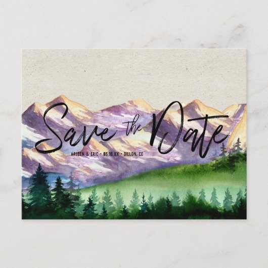 田舎の山の結婚式 | Save the Date ポストカード (正面)