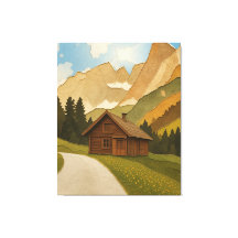 田舎の山小屋の壁のアートプリント