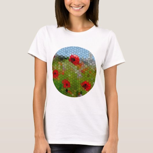 田舎の庭のケシのモザイクサークル Tシャツ (正面)