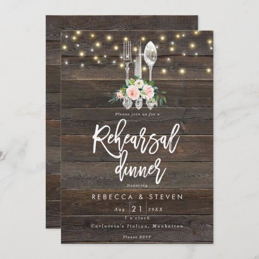 田舎の木のフローラのリハーサルディナーの招待 招待状 (正面/裏面)