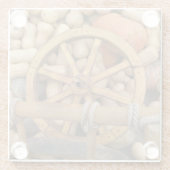 田舎の木製カートのカボチャとホイール ガラスコースター (裏面)