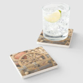 田舎の木製カートのカボチャとホイール ストーンコースター (横)