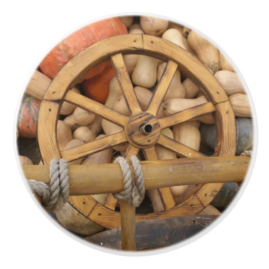 田舎の木製カートのカボチャとホイール セラミックノブ (正面)