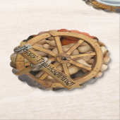 田舎の木製カートのカボチャとホイール ペーパーコースター (アングル)