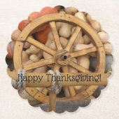 田舎の木製カートのカボチャとホイール ペーパーコースター (正面)