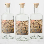 田舎の木製カートのカボチャとホイール リキュールボトルラベル (ボトル)