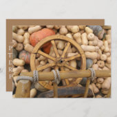 田舎の木製カートのカボチャとホイール 招待状 (正面/裏面)