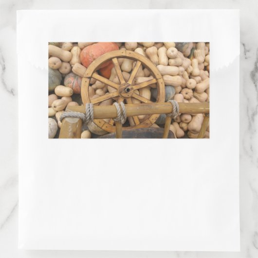 田舎の木製カートのカボチャとホイール 長方形シール (バッグ)