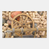 田舎の木製カートのカボチャとホイール 長方形シール (正面)