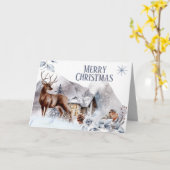 田舎の森のログキャビンの鳥DIY願い カード (黄色い花)