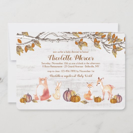 田舎の森の動物たちからのご招待 招待状 (正面)