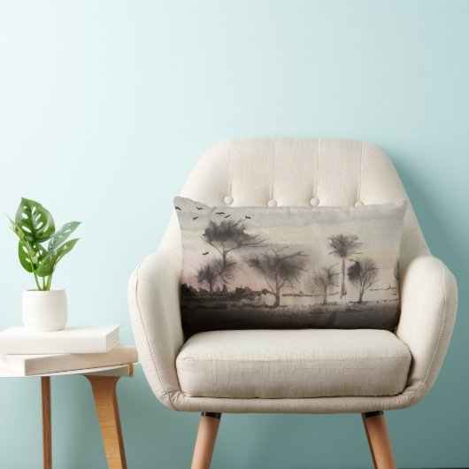 田舎の森の秋の夕焼け ランバークッション (椅子)