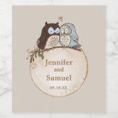 田舎の森の結婚式 フクロウ ワインラベル (シングルラベル)
