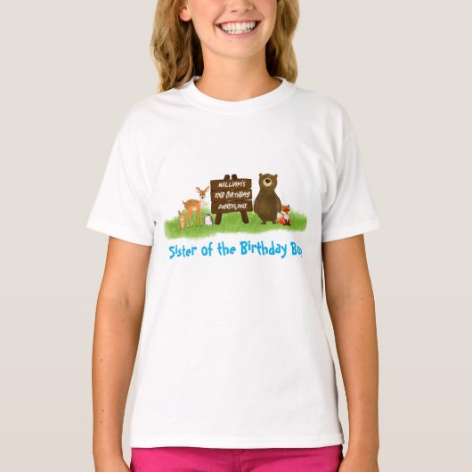 田舎の森の誕生日パーティー 動物 姉妹 Tシャツ (正面)