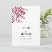 田舎の植物性ピンクの桜の木の結婚葉 招待状 (スタンド正面)