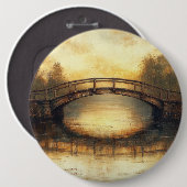 田舎の橋の風景 ヴィンテージ風の油絵 缶バッジ (正面&裏面)