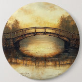 田舎の橋の風景 ヴィンテージ風の油絵 缶バッジ (正面)