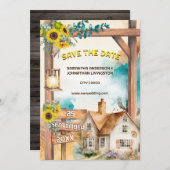 田舎の水彩画の家　ひまわり　アーチ　素朴な 招待状 (正面/裏面)