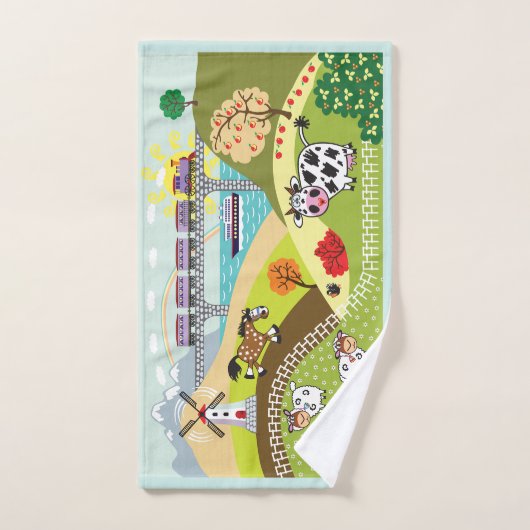 田舎の漫画の家畜 バスタオルセット (ハンドタオル)