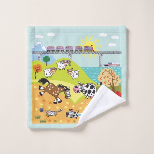 田舎の漫画の家畜 バスタオルセット (ウォッシュタオル)