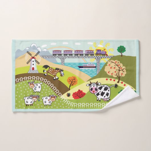 田舎の漫画の家畜 バスタオルセット (ハンドタオル)