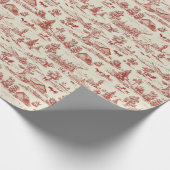 田舎の牛の農場のシーンの赤とクリームのトイル ラッピングペーパー (角)